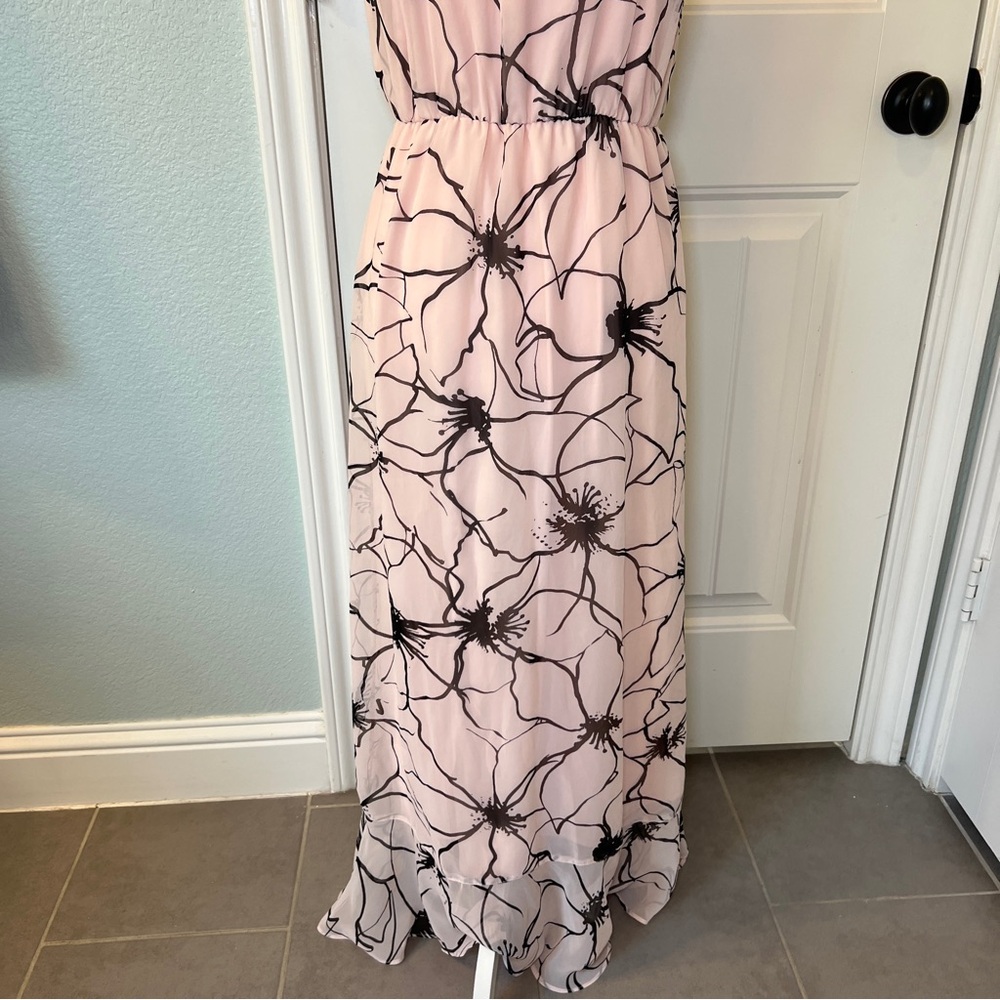 Banana Republic Baby Pink and Black Flowy Floral‎ Maxi Dress Size 4 - Picture 9 of 16